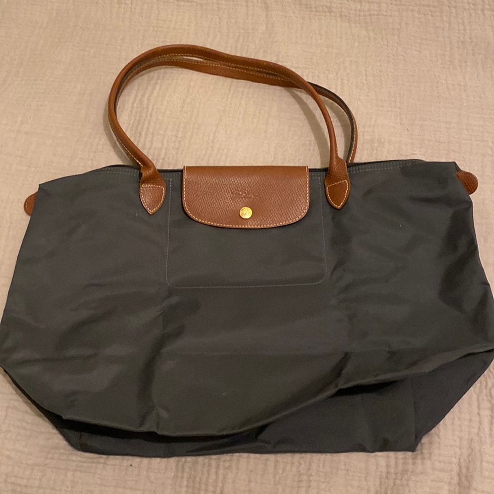 🛍️🛍️🛍️ Longchamp Le Pillage gray and brown tote bag .
